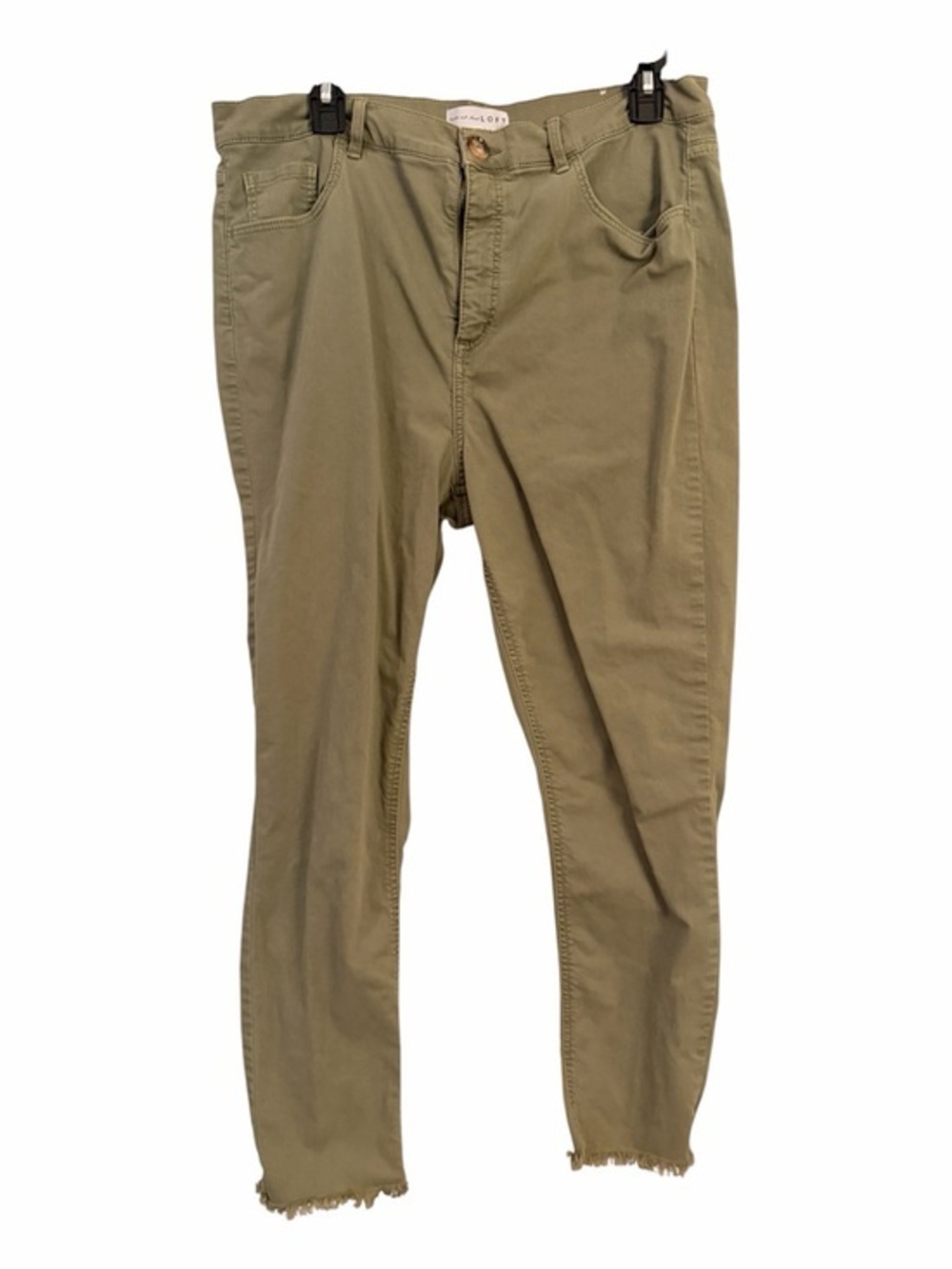 LOFT 32/14 Faded Olive Green High-Waist Skinny Crop Raw-Hem Pants